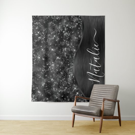 Metallic Black Glitter Personalized Wandkleed (In situ)