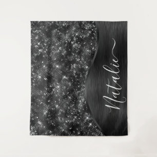 Metallic Black Glitter Personalized Wandkleed