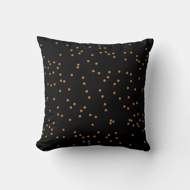 Metallic Black & Gold Confetti Stippen Kussen (Voorkant)