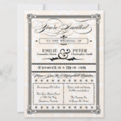 Metallic Black & Gold Damask Wedding Invite Kaart (Voorkant)