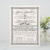 Metallic Black & Gold Damask Wedding Invite Kaart (Staand voorkant)