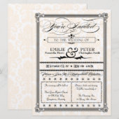 Metallic Black & Gold Damask Wedding Invite Kaart (Voorkant / Achterkant)