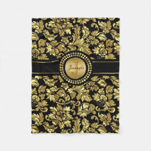 Metallic Black & Gold  Damasmonogram Fleece Deken