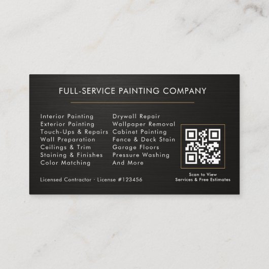 Metallic Black Gold Painter Painting QR Code Visitekaartje (Achterkant)