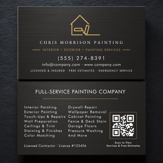 Metallic Black Gold Painter Painting QR Code Visitekaartje