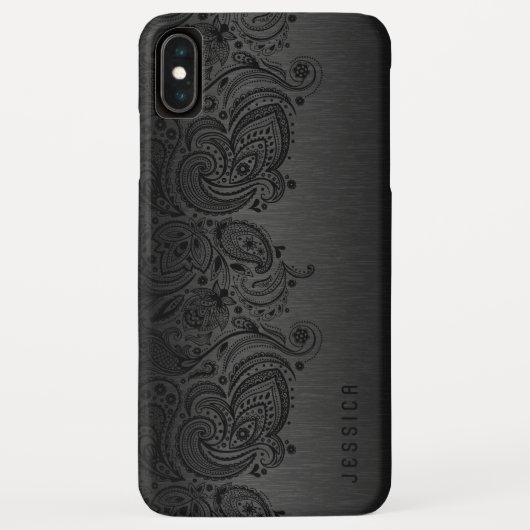 Metallic Black met zwarte Paisley Lace Case-Mate iPhone Case (Achterkant)