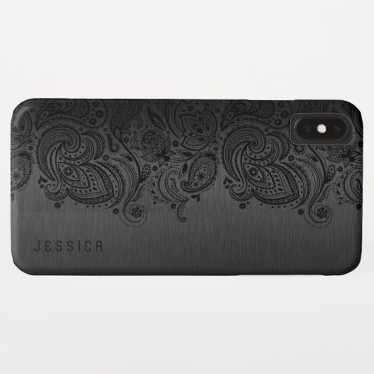 Metallic Black met zwarte Paisley Lace Case-Mate iPhone Case (Achterkant (horizontaal))
