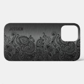 Metallic Black met zwarte Paisley Lace Case-Mate iPhone Case (Achterkant (horizontaal))