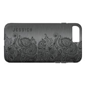 Metallic Black met zwarte Paisley Lace Case-Mate iPhone Case (Achterkant (Horizontaal))