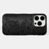 Metallic Black met zwarte Paisley Lace Case-Mate iPhone Case (Achterkant (horizontaal))