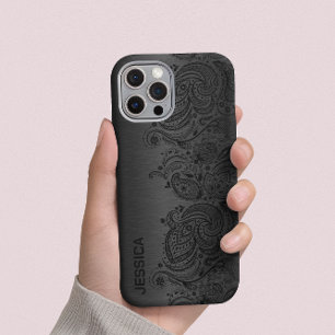 Metallic Black met zwarte Paisley Lace Case-Mate iPhone 14 Plus Hoesje