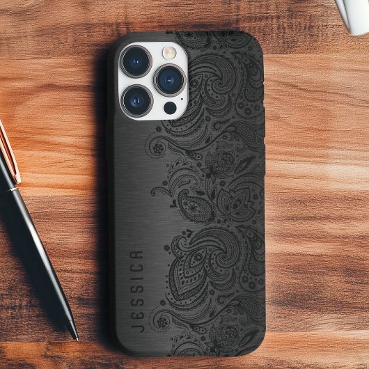 Metallic Black met zwarte Paisley Lace Case-Mate iPhone Case