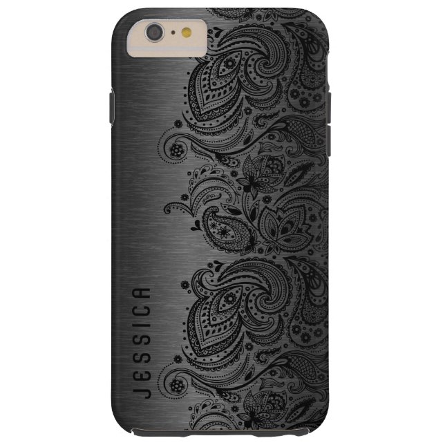 Metallic Black met zwarte Paisley Lace Case-Mate iPhone Case (Achterkant)