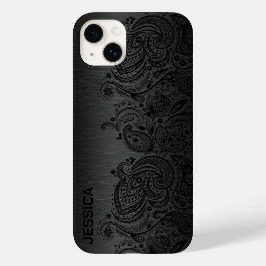 Metallic Black met zwarte Paisley Lace Case-Mate iPhone Case (Achterkant)