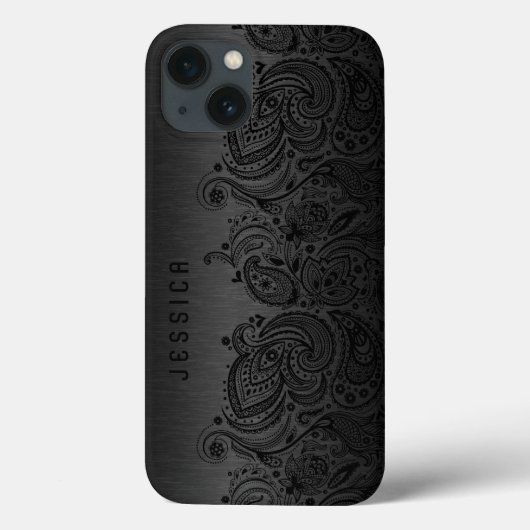 Metallic Black met zwarte Paisley Lace Case-Mate iPhone Case (Achterkant)