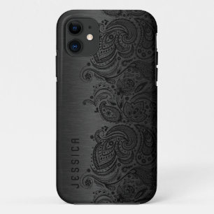 Metallic Black met zwarte Paisley Lace iPhone 11 Hoesje