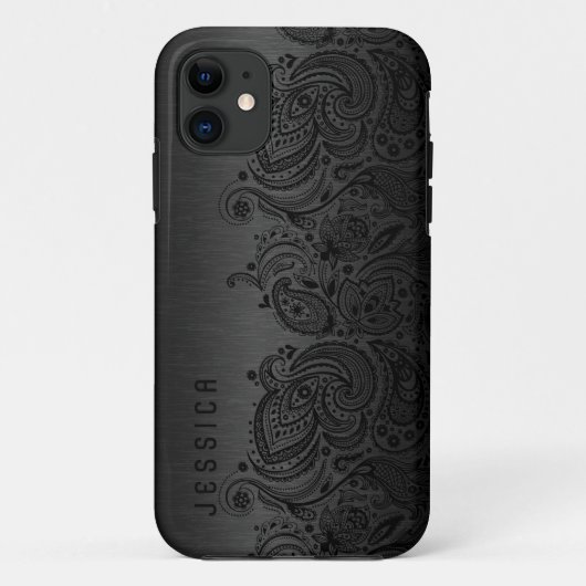 Metallic Black met zwarte Paisley Lace Case-Mate iPhone Case (Achterkant)