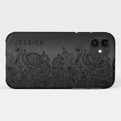 Metallic Black met zwarte Paisley Lace Case-Mate iPhone Case (Achterkant (horizontaal))