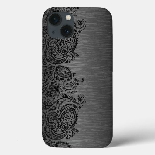 Metallic Black met zwarte Paisley Lace Case-Mate iPhone Case (Achterkant)