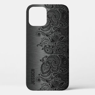 Metallic Black met zwarte Paisley Lace Case-Mate iPhone Case