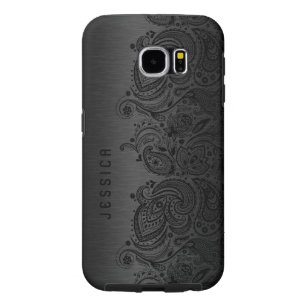 Metallic Black met zwarte Paisley Lace Samsung Galaxy S6 Hoesje