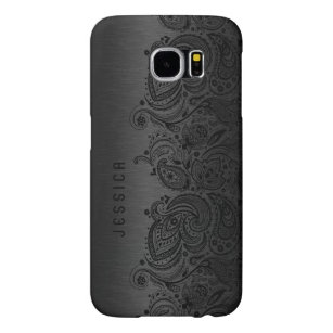 Metallic Black met zwarte Paisley Lace Samsung Galaxy S6 Hoesje