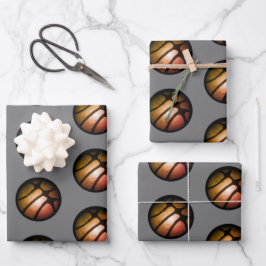 Metallic Black Oranje Basketball Ball Sports Inpakpapier Vel