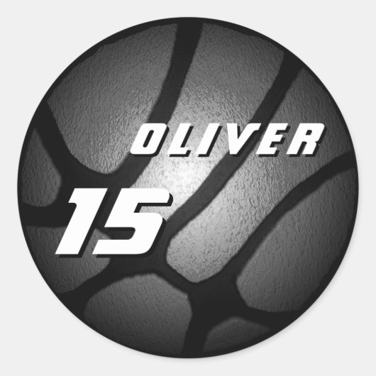 Metallic Black Silver Basketball Birthday Ronde Sticker (Voorkant)