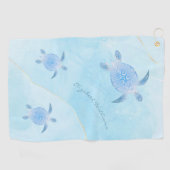 Metallic Blau Turtle Hemelblauwe Inkt Monogram Gol Golfhanddoek (Horizontaal)