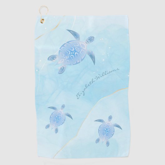 Metallic Blau Turtle Hemelblauwe Inkt Monogram Gol Golfhanddoek (Voorkant)
