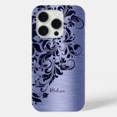 Metallic blauw en donkerblauw kant monogram Case-Mate iPhone case (Achterkant)