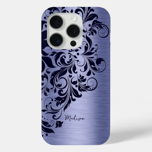 Metallic blauw en donkerblauw kant monogram Case-Mate iPhone case (Achterkant)