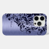 Metallic blauw en donkerblauw kant monogram Case-Mate iPhone case (Achterkant (horizontaal))