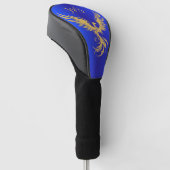 Metallic Blauw Gouden Phoenix Initiaalmonogram Golfheadcover (Schuin)