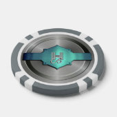 Metallic Blauw Groen Staal trompe l'oeil Monogram Poker Chips (Enkel)