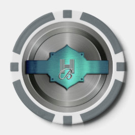 Metallic Blauw Groen Staal trompe l'oeil Monogram Poker Chips