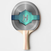 Metallic Blauw Groen Staal trompe l'oeil Monogram Tafeltennisbatje (Voorkant)