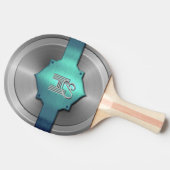 Metallic Blauw Groen Staal trompe l'oeil Monogram Tafeltennisbatje (Zijkant)