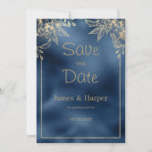 Metallic blauwe gradiënt gouden bloemen Save the D Kaart (Voorkant)