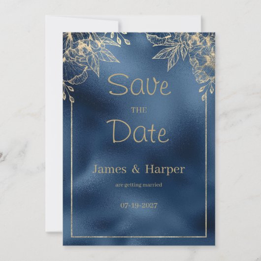 Metallic blauwe gradiënt gouden bloemen Save the D Kaart (Voorkant)