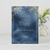 Metallic blauwe gradiënt gouden bloemen Save the D Kaart (Staand voorkant)