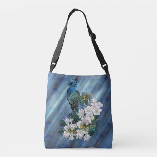 Metallic Blauwe Groen Peacocks op Emerald Green Si Crossbody Tas (Achterkant)