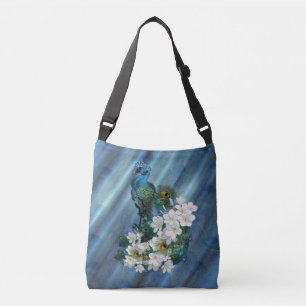 Metallic Blauwe Groen Peacocks op Emerald Green Si Crossbody Tas