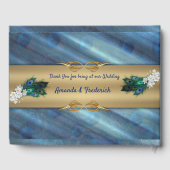 Metallic Blauwe Groen Peacocks op Emerald Green Si Gastenboek (Achterkant)