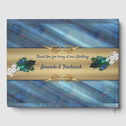 Metallic Blauwe Groen Peacocks op Emerald Green Si Gastenboek (Achterkant)