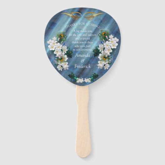 Metallic Blauwe Groen Peacocks op Emerald Green Si Handwaaier (Achterkant)