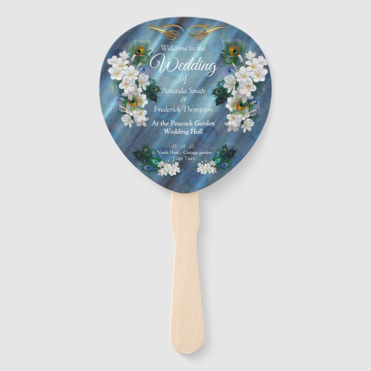 Metallic Blauwe Groen Peacocks op Emerald Green Si Handwaaier (Voorkant)