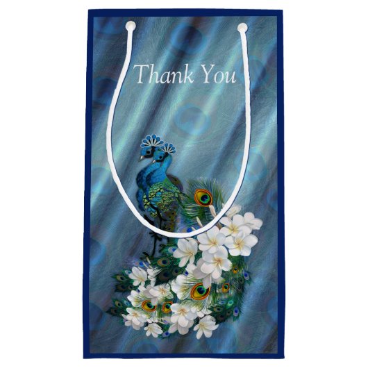 Metallic Blauwe Groen Peacocks op Emerald Green Si Klein Cadeauzakje (Voorkant)