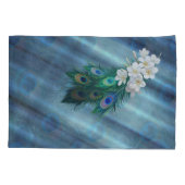 Metallic Blauwe Groen Peacocks op Emerald Green Si Kussensloop (Achterkant)