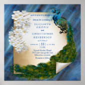 Metallic Blauwe Groen Peacocks op Emerald Green Si Poster (Voorkant)